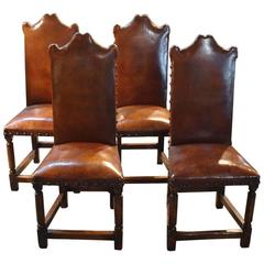 Set of Four Italian Dining Chairs in Leather
