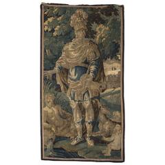 Antique Early18th Century Vertical Flemish Tapestry with Verdure and Mythology Scenery