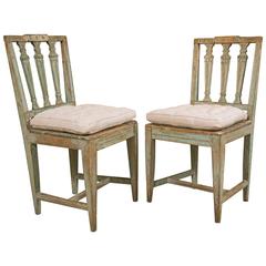 Pair of Swedish Gustavian Chairs with Green Patina of Origin