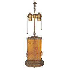 French Art Nouveau Style Amber Glass Vase Mounted as Lamp 9