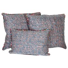 A Set of Three Fortuny Fabric Cushions in the Maori Pattern