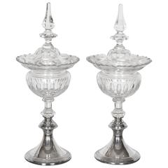 Pair of Crystal and Silver Plated Covered Dishes
