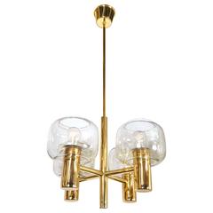 Hans-Agne Jakobsson Brass with Amber Glass Four-Arm Chandelier