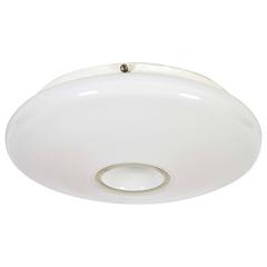 Italian 1970s Handblown White and Clear Glass Ceiling Mount Fixture