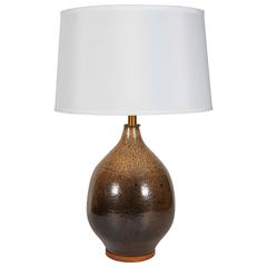 Swedish 1950s Drip Glaze Brown Ceramic Table Lamp