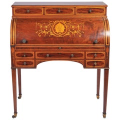 Edwardian Mahogany Inlaid Cylinder Desk