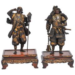 Near Pair of Meiji Period Japanese Bronze Samurai Warriors