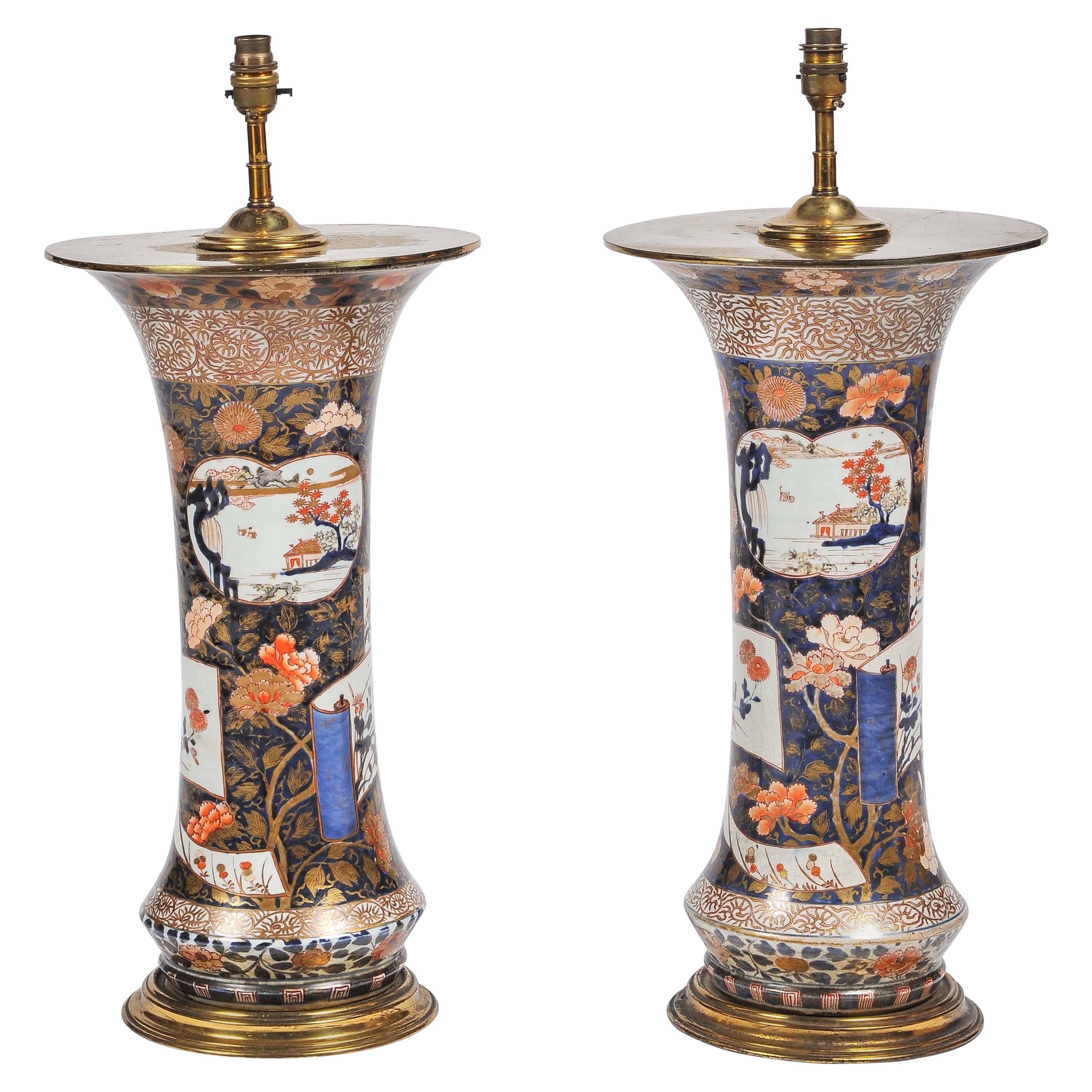 Large Pair of 18th Century Japanese Arita Vases/Lamps