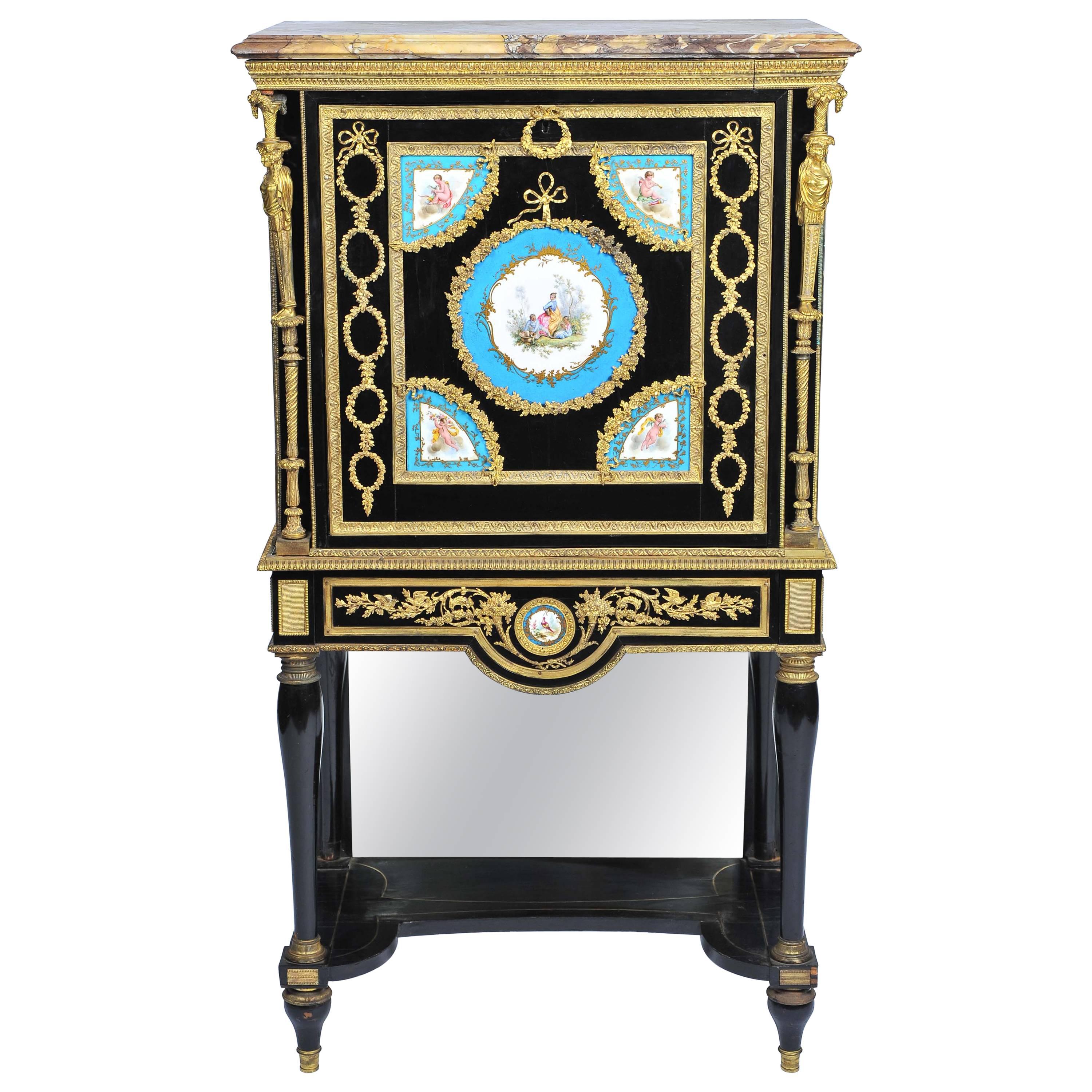19th Century Sevres Mounted Secretaire Abattant Cabinet