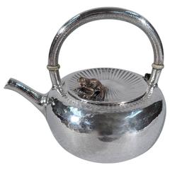 Gorham Japonesque Hand-Hammered and Mixed Metal Teapot with Frog and Mouse