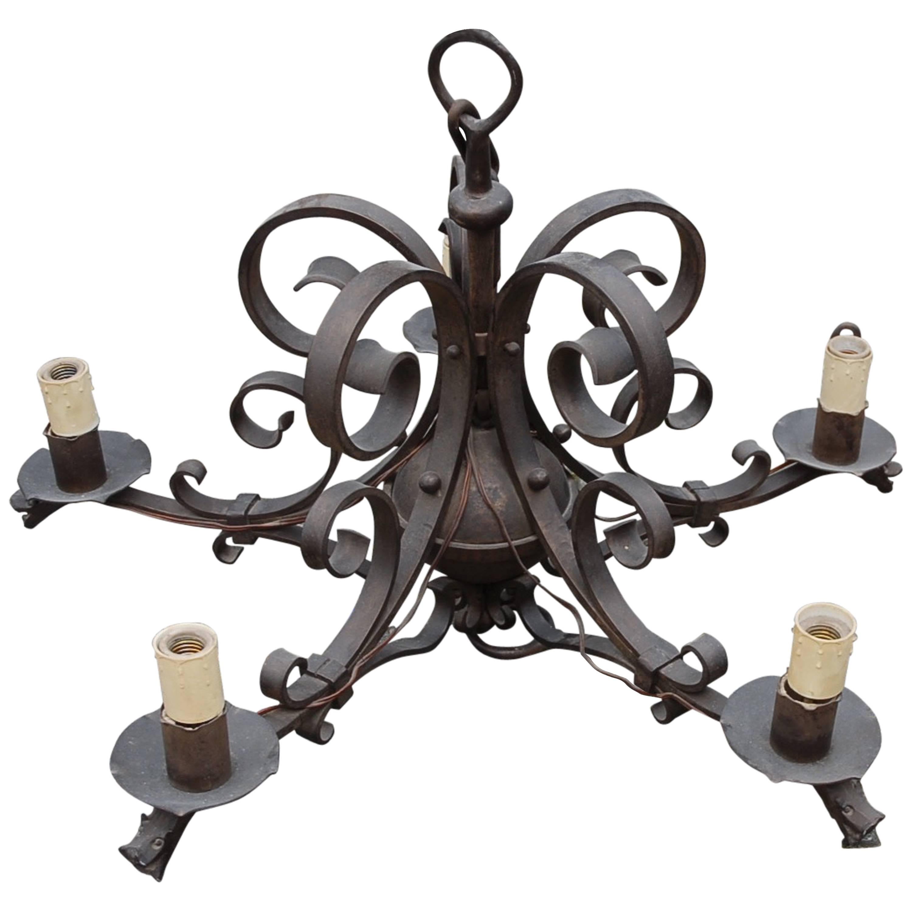 Forged in Fire Wrought Iron five-Light Chandelier/Ceiling Lamp with Dragon Heads