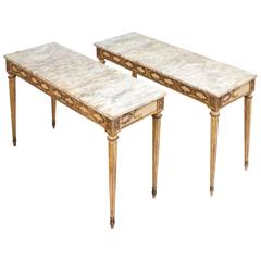 Antique Pair of Italian Marble-Top Console Tables