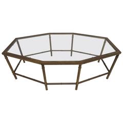 Lovely Mastercraft Brass Oval Octagon Coffee Table Hollywood Regency