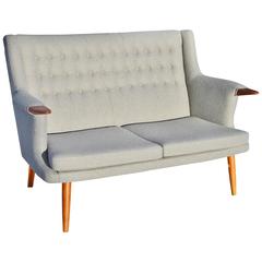 Danish Modern Button Tufted Teak Loveseat or Settee