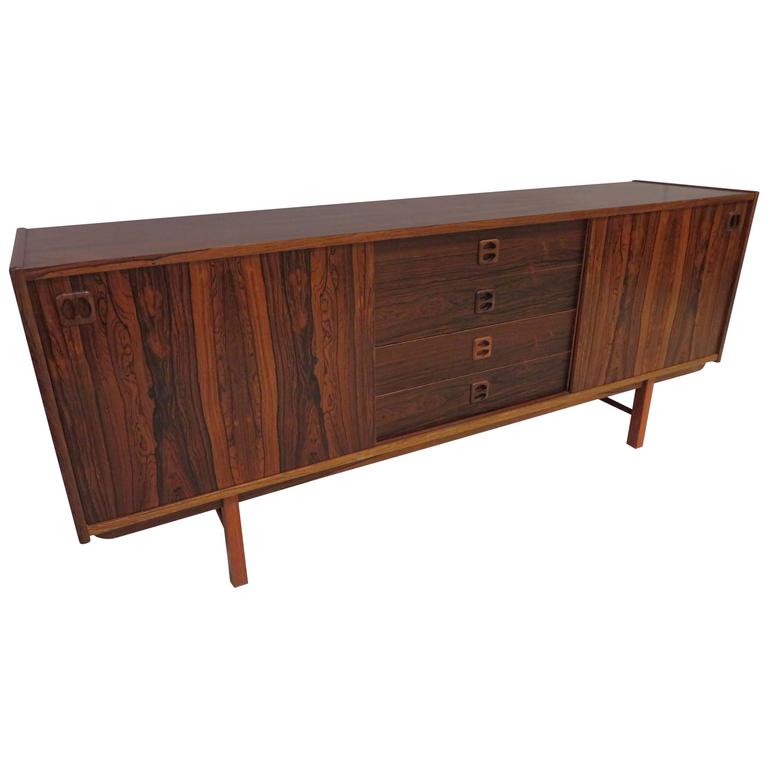 Danish Modern Rosewood Credenza Sideboard Gunni Omann Style, MidCentury For Sale at 1stdibs