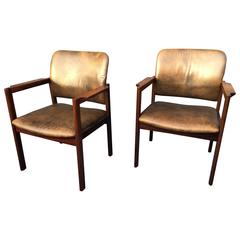 Pair of Danish Leather and Rosewood Armchairs