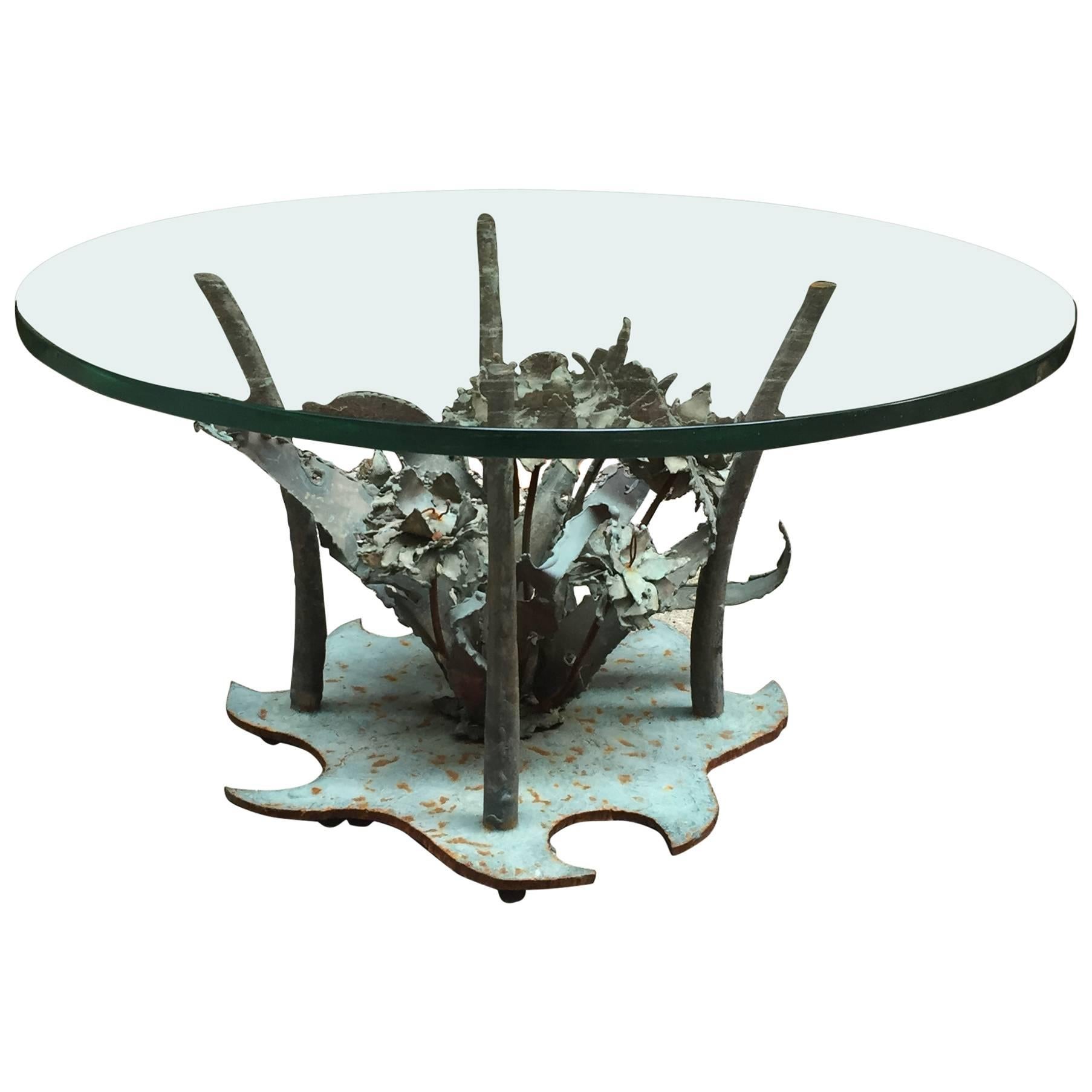 Silas Seandel Brutalist Torch Cut Brutalist Copper and Steel Floral Coffee Table