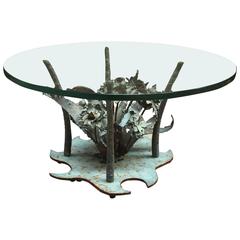 Brutalist Torch Cut Brutalist Copper and Steel Floral Coffee Table 12