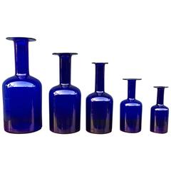 Complete and Perfect Set of Five Gulvase by Otto Brauer for Holmegaard in Blue