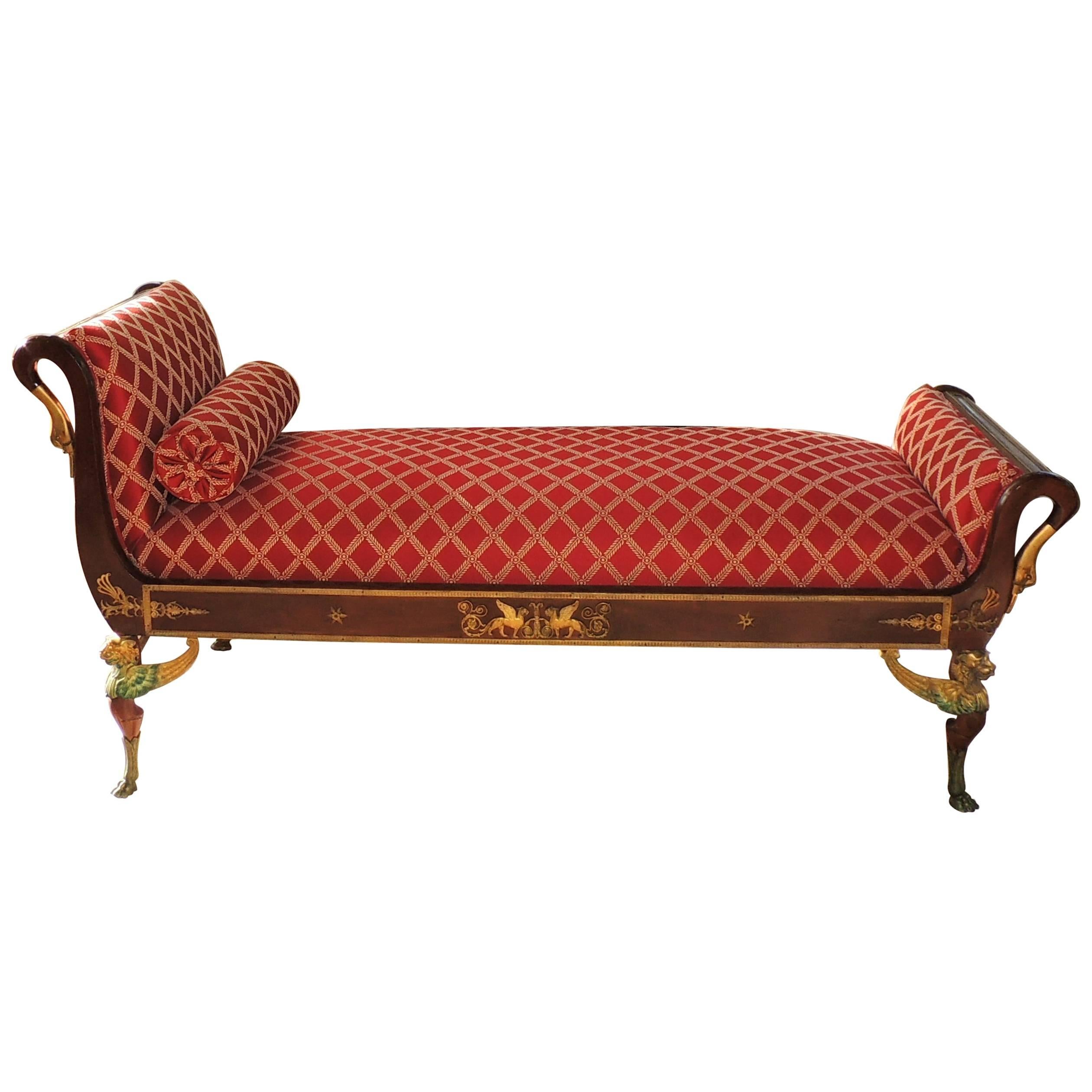 Wonderful French Empire Ormulo Bronze Mounted Chaise Lounge Neoclassic Recamier