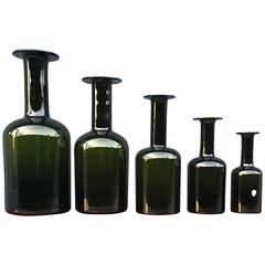 Set of Five 'Gulvase' by Otto Brauer for Holmegaard in Bottled Green