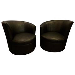 Sensational Pair of Vladimir Kagan Style Asymmetrical Swivel Club Chairs