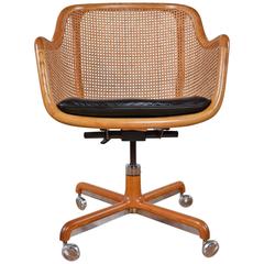 Retro Mid-Century Modern Cane Swivel Desk Chair by Ward Bennett