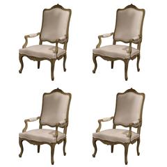 Set of Four Early 19th Century, French, Louis XV Carved Painted Armchairs 3