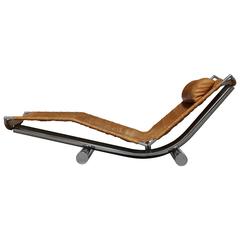 Leather and Chrome “Chariot “Chaise Lounge Paul Tuttle