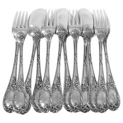 Puiforcat Fabulous French Sterling Silver Dinner Flatware Set 12 Pieces Rococo