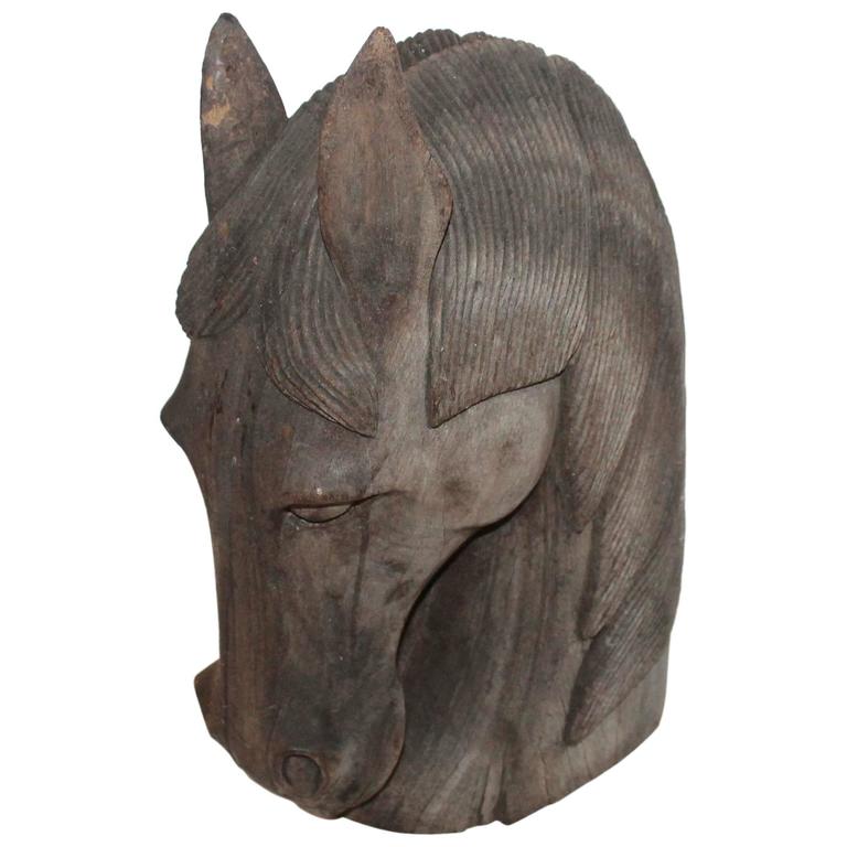 HandCarved Wood Horse Head For Sale at 1stdibs