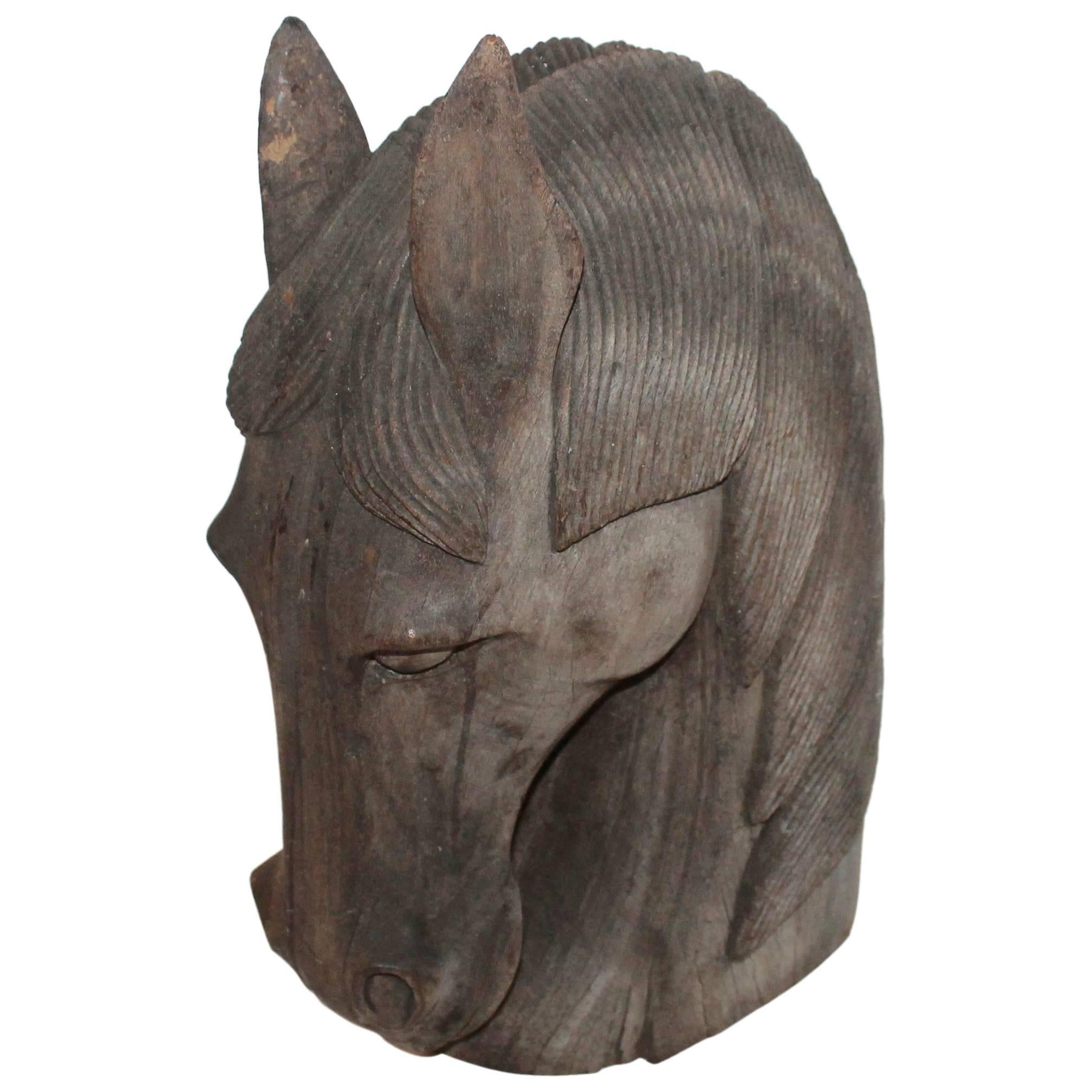 Hand-Carved Wood Horse Head