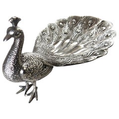Antique Late 19th Century American Silver Plated Peacock Figural Dish