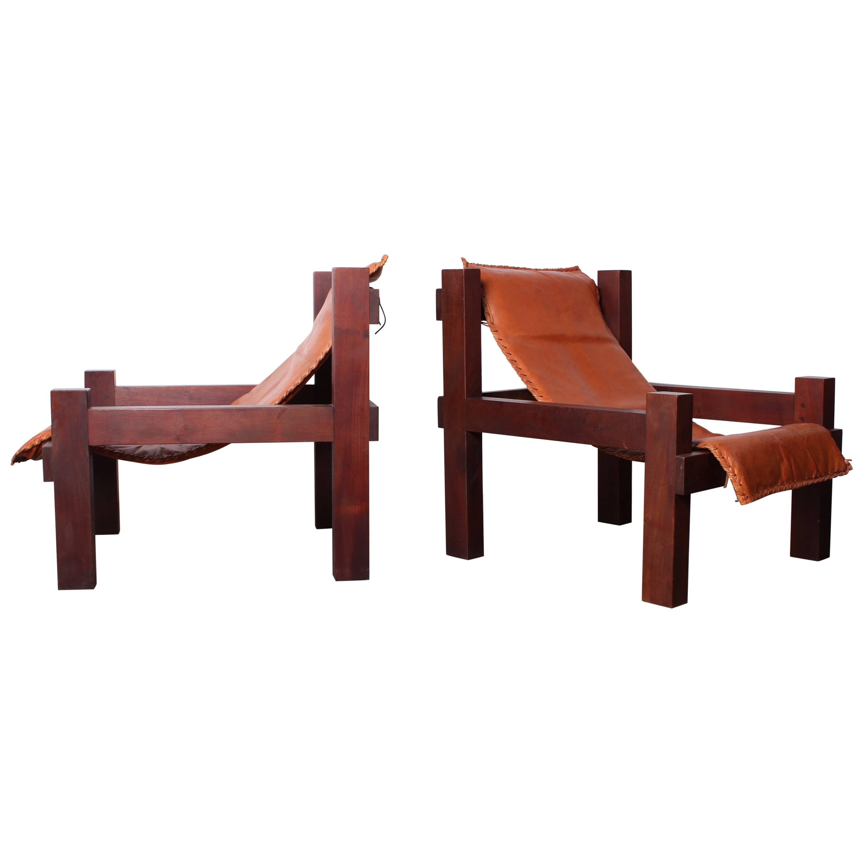 Pair of Large Leather Sling Chairs