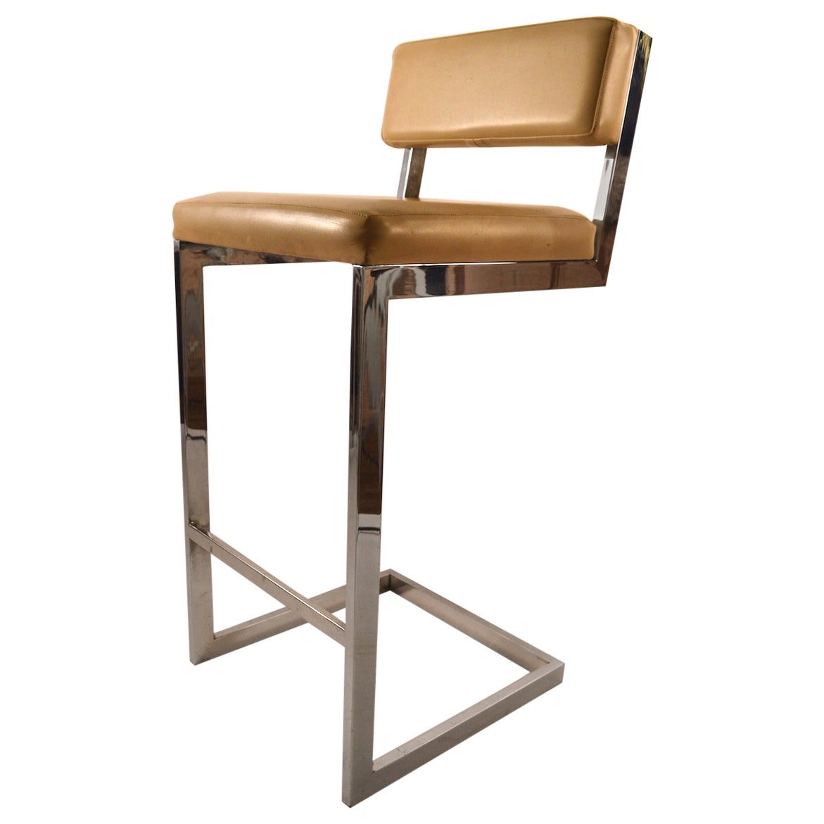 Set of three Chrome Cantilevered Bar Stools designed by Milo Baughman