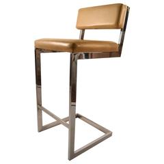 Squared Chrome Stool Attributed to Milo Baughman 1