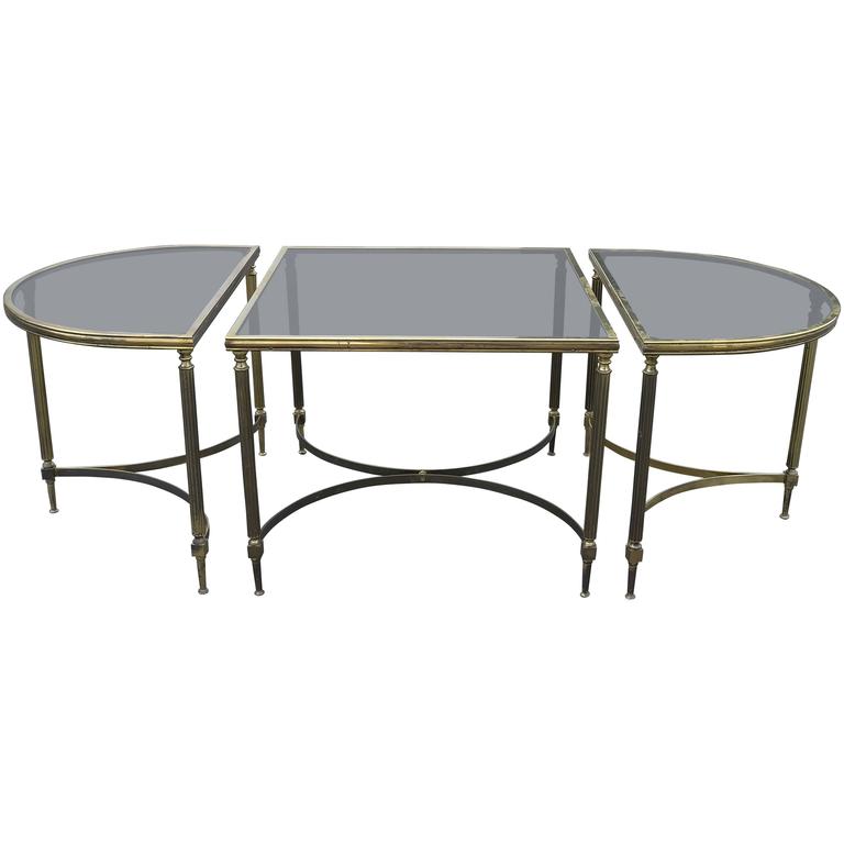 French Maison Jansen ThreePiece Cocktail Table in Brass at 1stDibs
