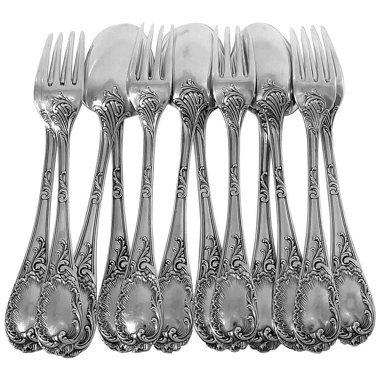 Puiforcat Fabulous French Sterling Silver Dinner Flatware Set 12 Pieces, Rococo For Sale at 1stdibs