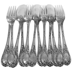 Puiforcat Fabulous French Sterling Silver Dinner Flatware Set 12 Pieces, Rococo