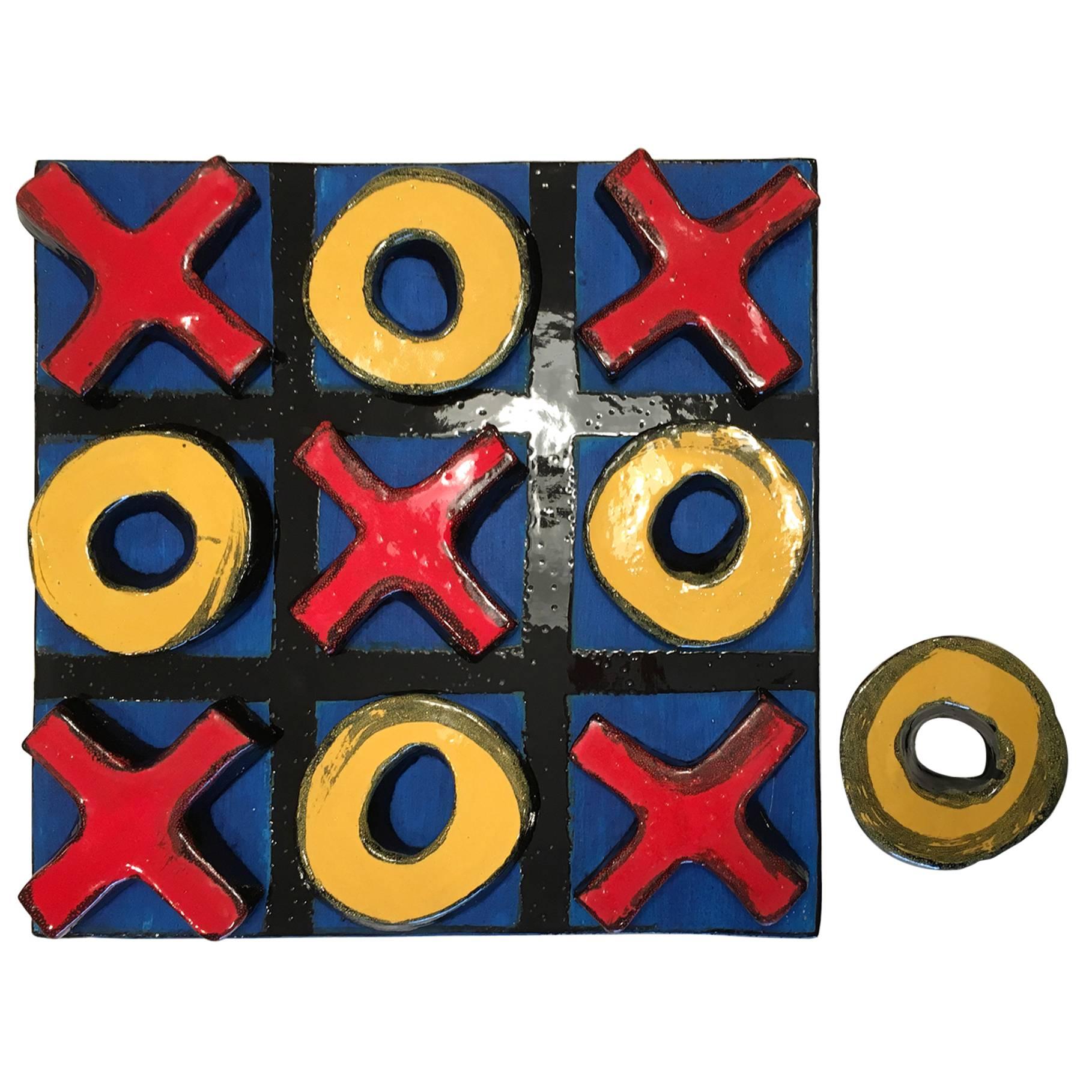 Glazed Ceramic Sculpture, Tic Tac Toe For Sale