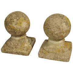 Pair of Round Reconstituted Stone Finials from France