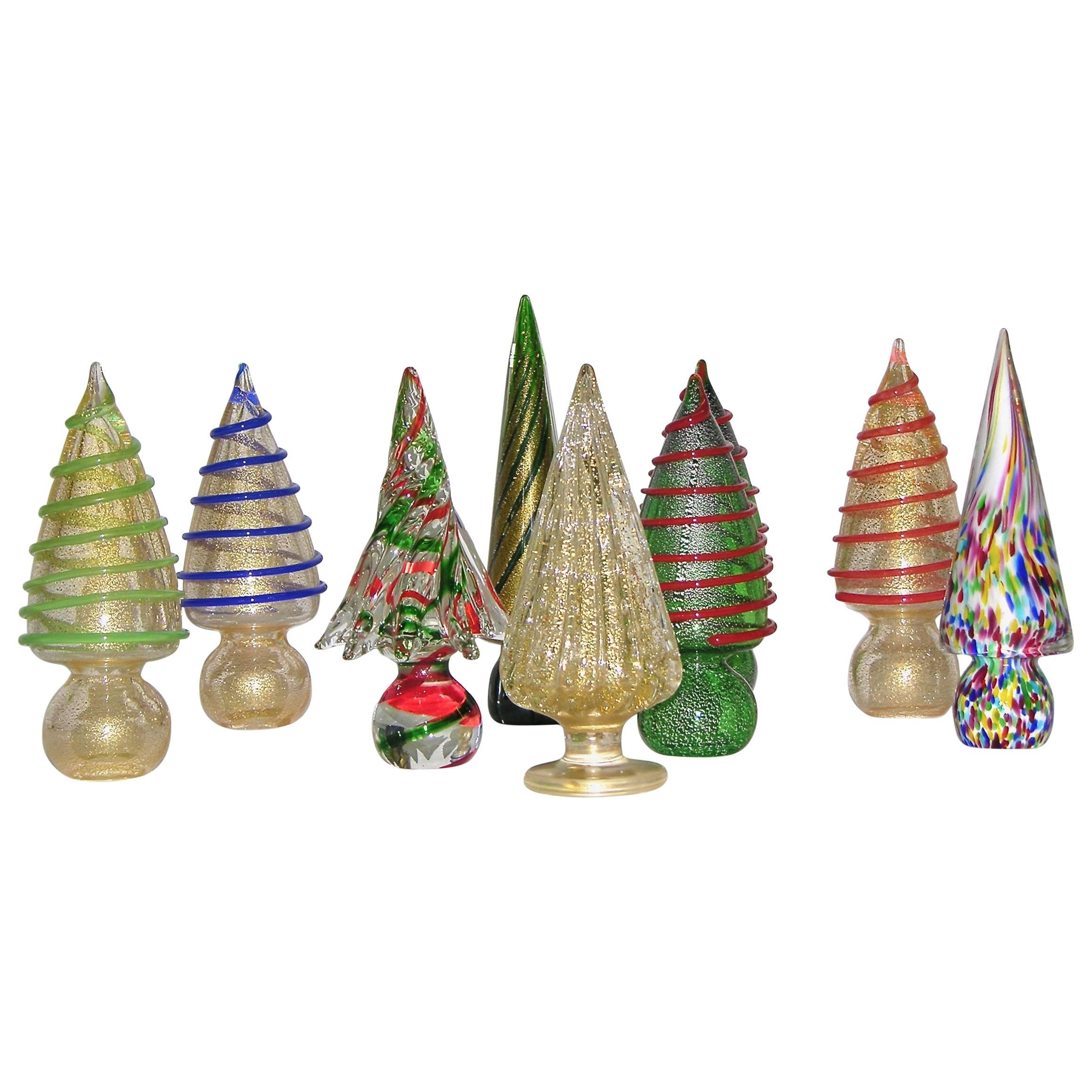 1980s Italian Vintage Colorful Murano Glass Christmas Trees Sculptures by Formia