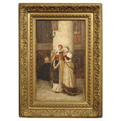 Antique French Church Painting Signed Du Mont, 19th Century 12