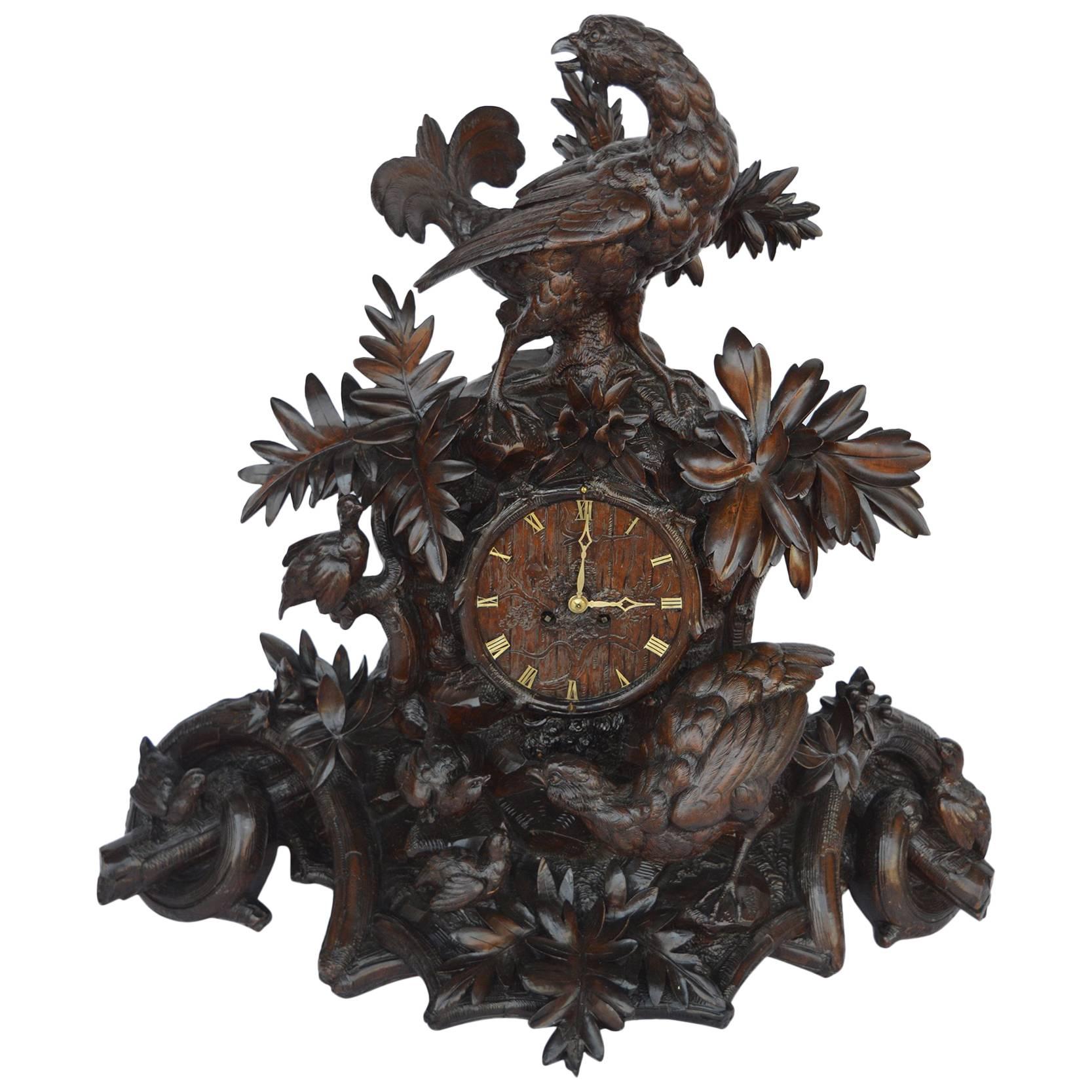 Hand-Carved Wooden Clock For Sale
