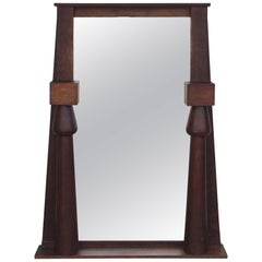 Antique Large Egyptian Revival Arts & Crafts Stained Oak Mirror