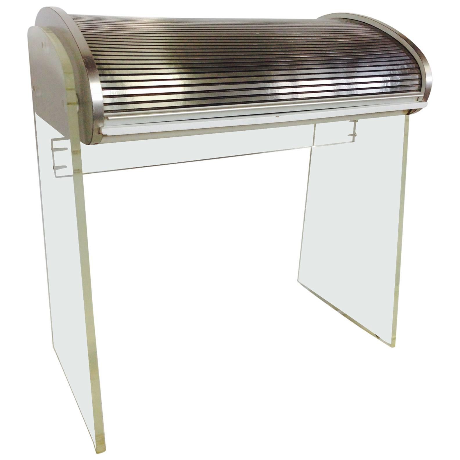 1960s Vladimir Kagan Style Lucite and Aluminum Roll Top Desk