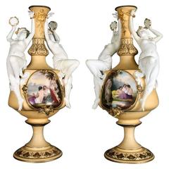 Pair of Early Haviland Porcelain Figural Vases with Muse Handles, circa 1870