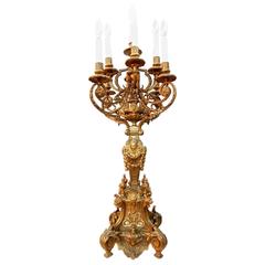 Victorian Era French Gilded Bronze Electrified Candelabra Lamp