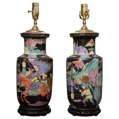 Pair of 19th Century Chinese Colorfully Painted Vases as Lamps 12