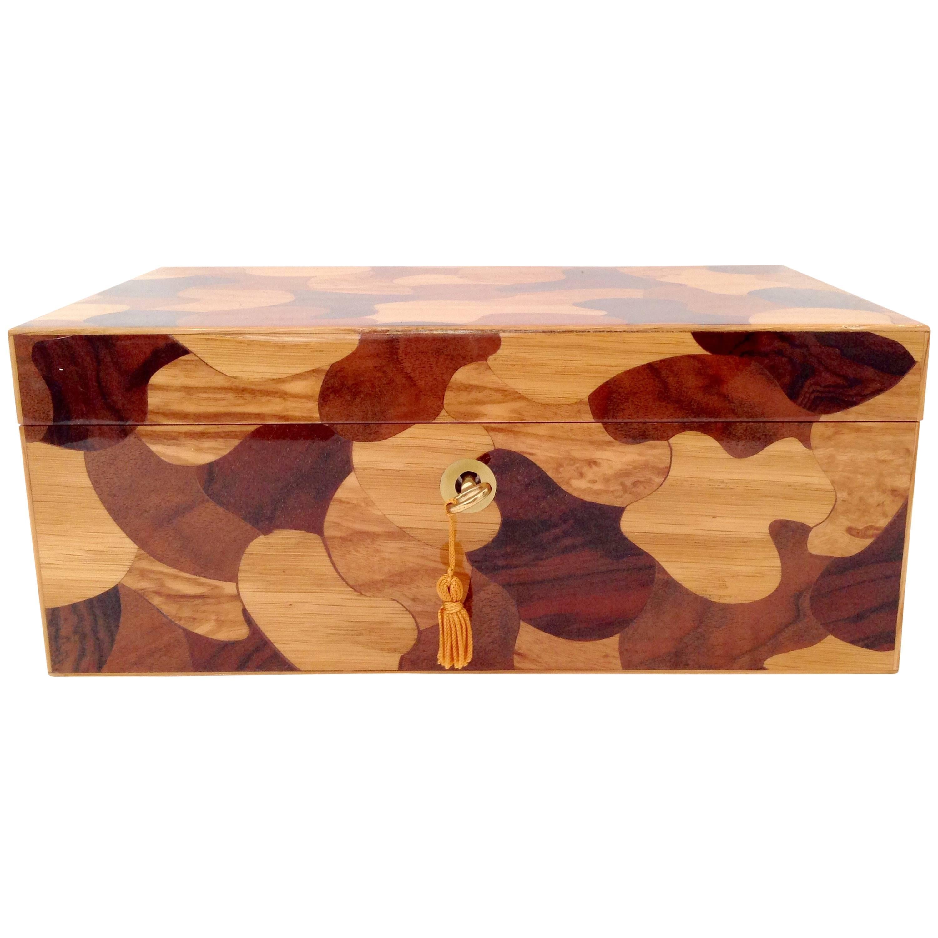Contemporary Fine Italian Inlaid Wood "Puzzle Piece" Dresser Box